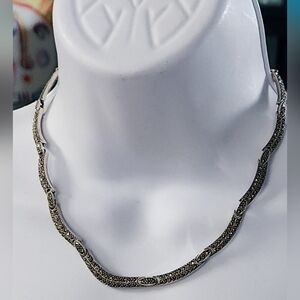 Signed 925 Sterling  Marcasite Necklace, 36g 16"L